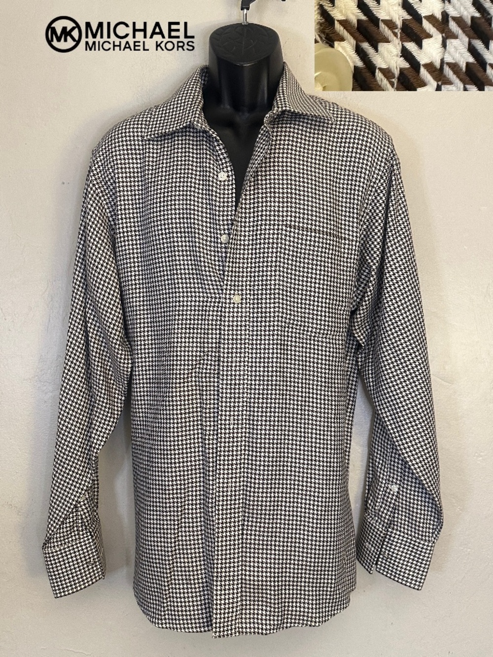 Michael Kors Houndstooth Long Sleeve Shirt 16.5/34-35 Gently worn 100% cotton
